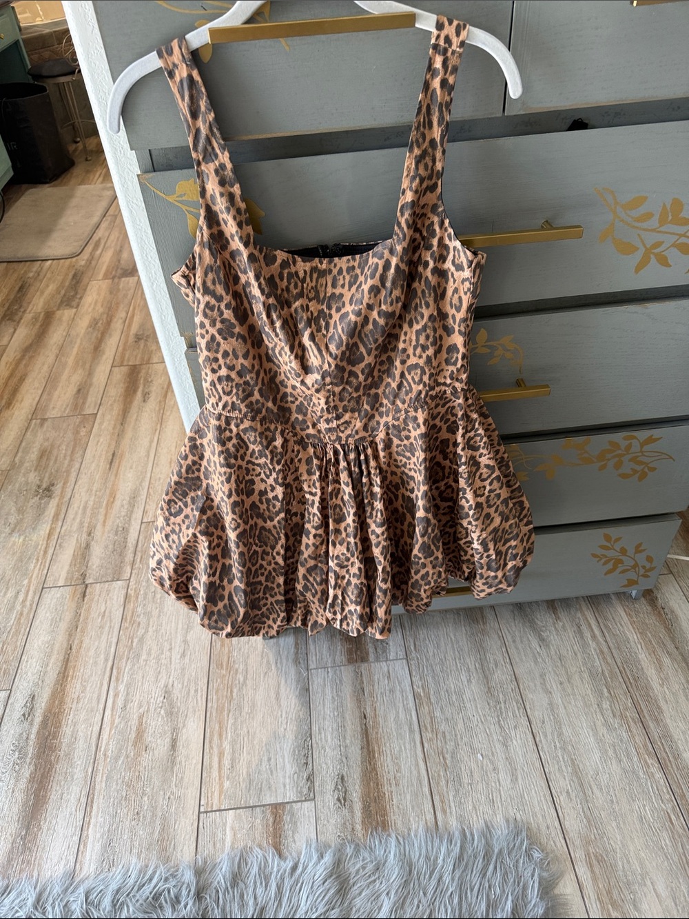 Leopard Print Peplum Cami Top - Brown Animal Print